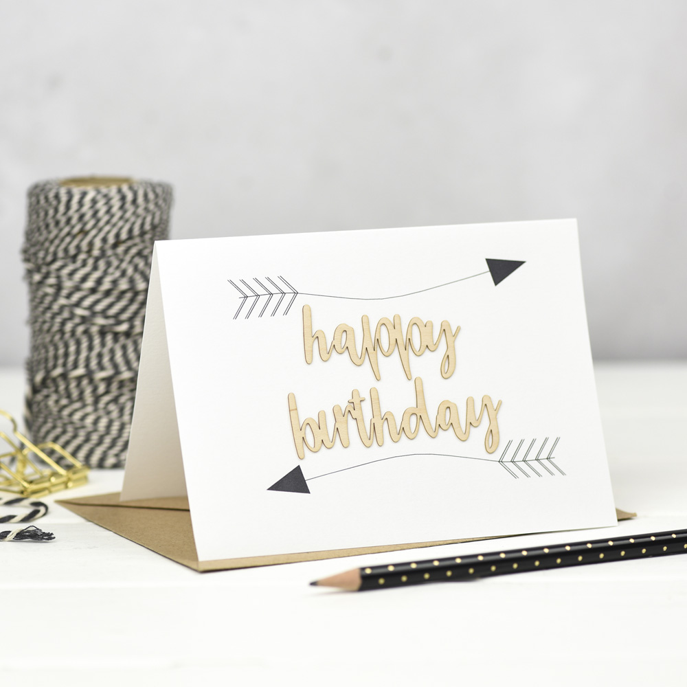 Happy Birthday Arrows Wooden Words Card