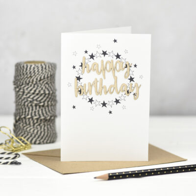 Happy Birthday Stars Wooden Words Card