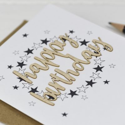 Happy Birthday Stars Wooden Words Card
