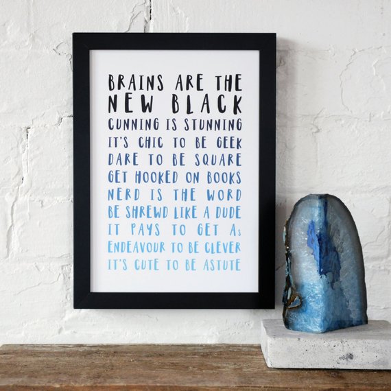 Ombre Blue Geeks and Nerds Typography Print