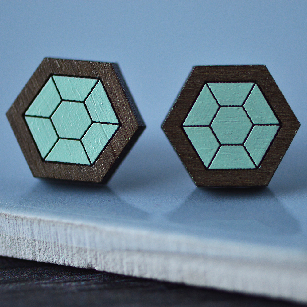 Mint Gem Hexagon Geometric Stud Earrings