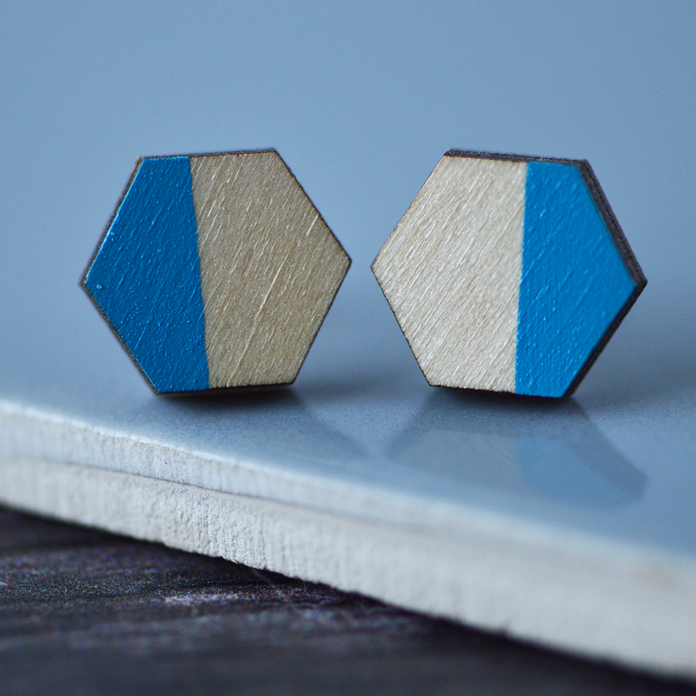 Blue Hexagon colour Pop Stud Earring
