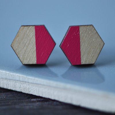 Pink Colour Pop Hexagon Stud Earrings
