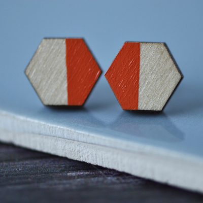 Orange Colour Pop Hexagon Stud Earrings
