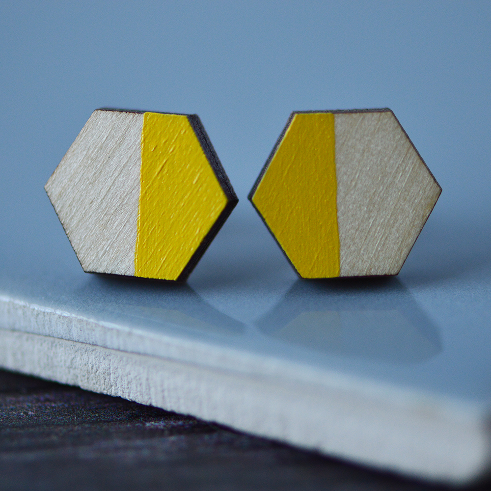 Yellow Colour Pop Hexagon Stud Earrings
