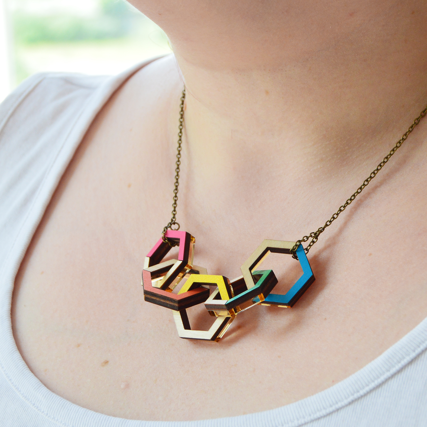 Linked Hexagon Chain Necklace Lifestyle