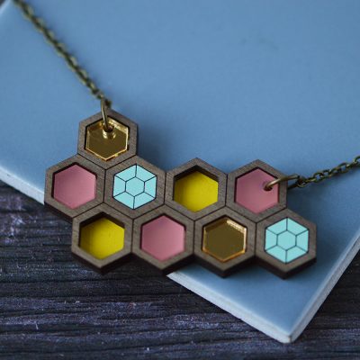 Small Honeycomb Geometric Necklace