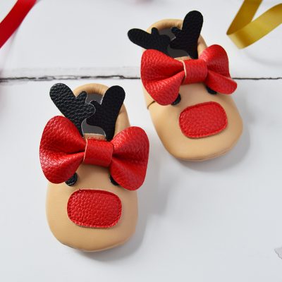 Baby’s First Christmas Reindeer Shoes with a Bow