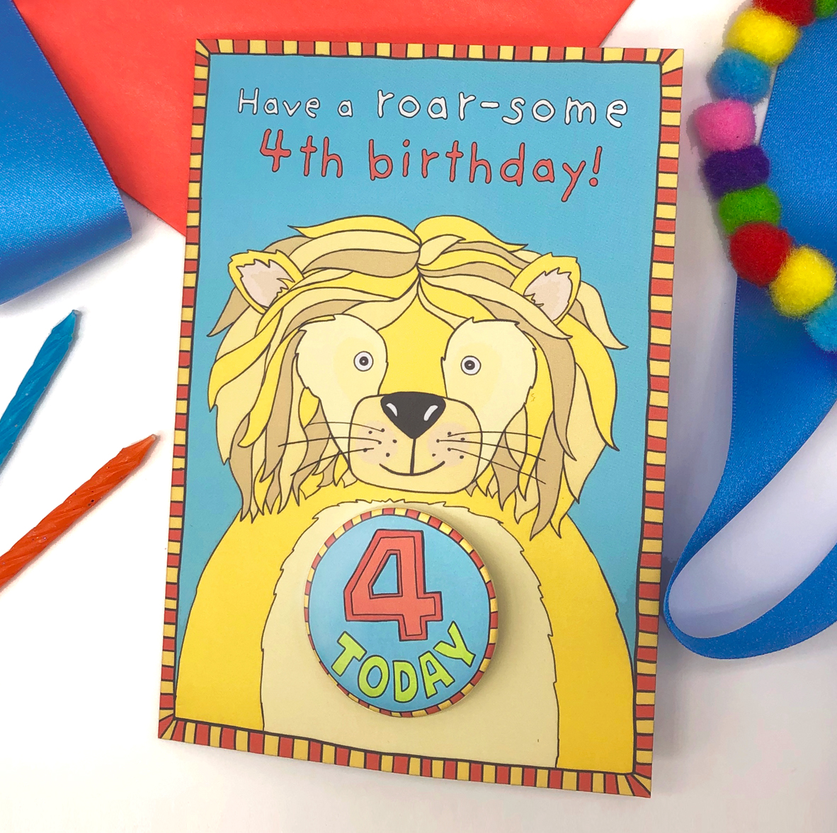 Happy 4th Birthday Lion Badge Card