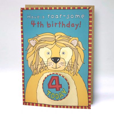 Happy 4th Birthday Lion Badge Card