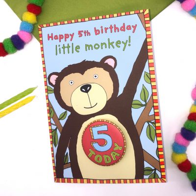 Happy 5th Birthday Monkey Badge Card