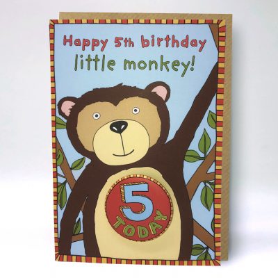 Happy 5th Birthday Monkey Badge Card