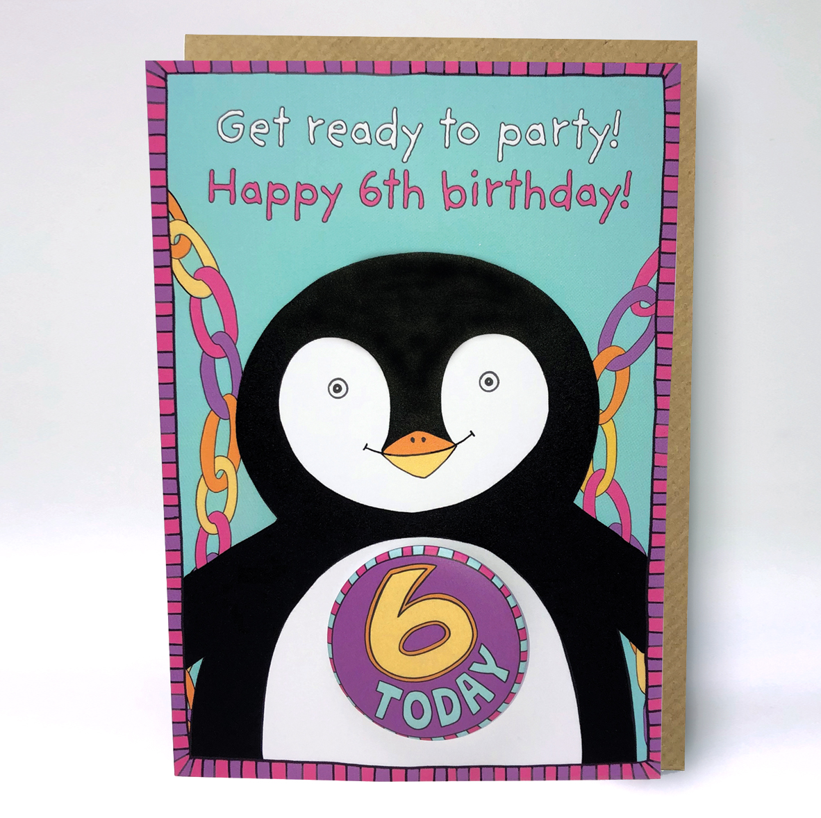 Happy 6th Birthday Penguin Badge Card