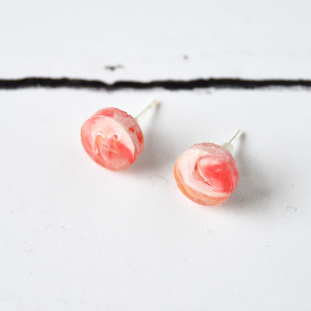 Peaches and Cream Resin Circle Earrings
