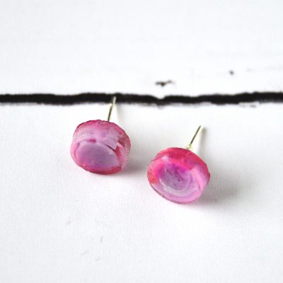 Pink Resin Circle Earrings