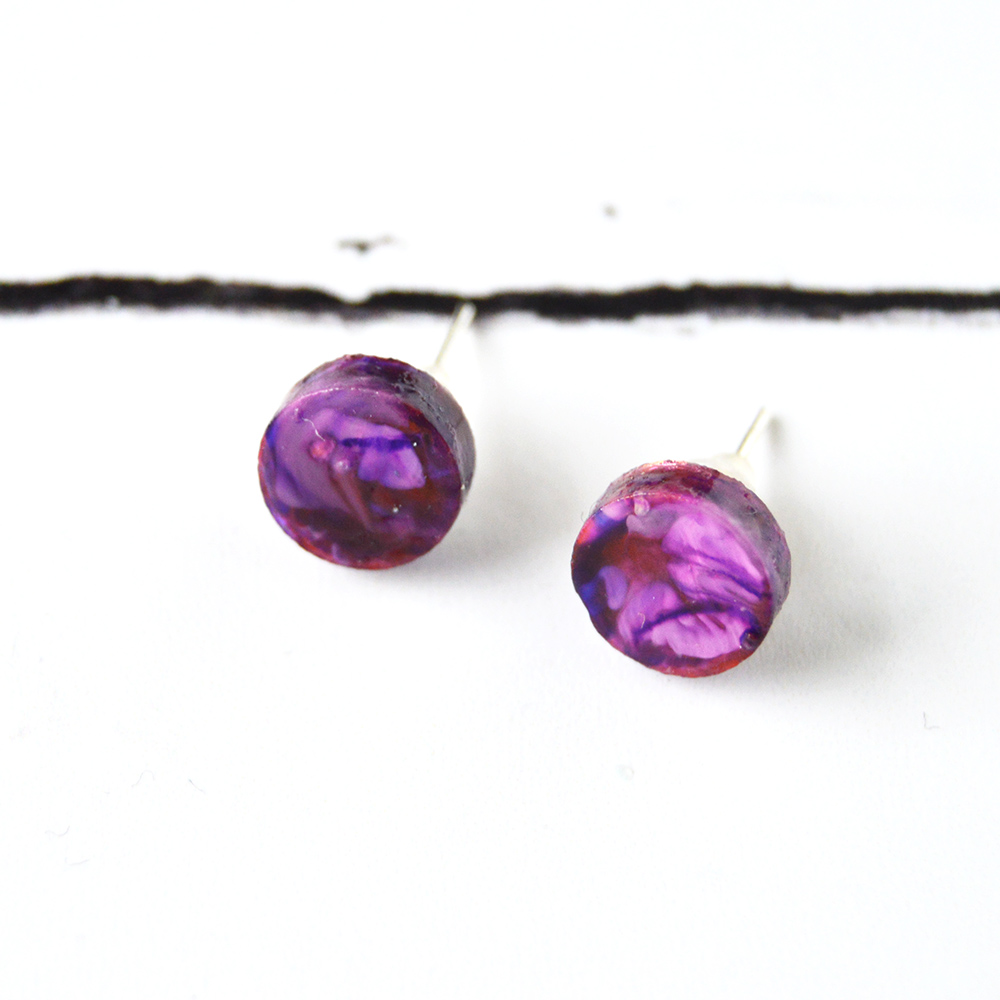 Purple Marbled Resin Circle Earrings