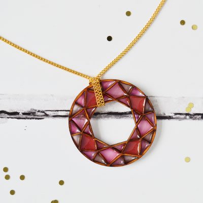 Geometric Resin & Wood Pink Necklace