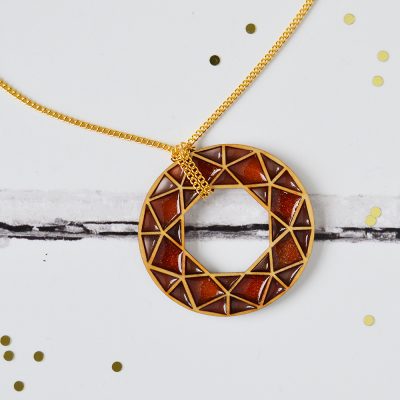 Geometric Resin & Wood  Red Necklace