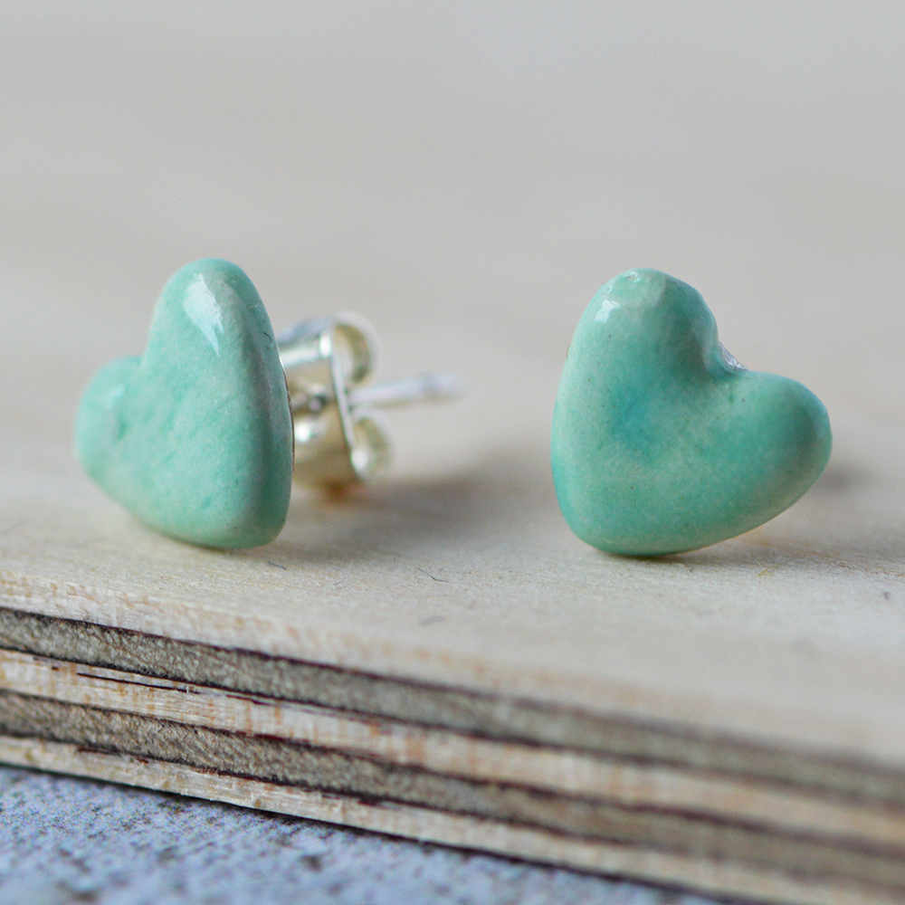 Turquoise Ceramic Heart Earrings