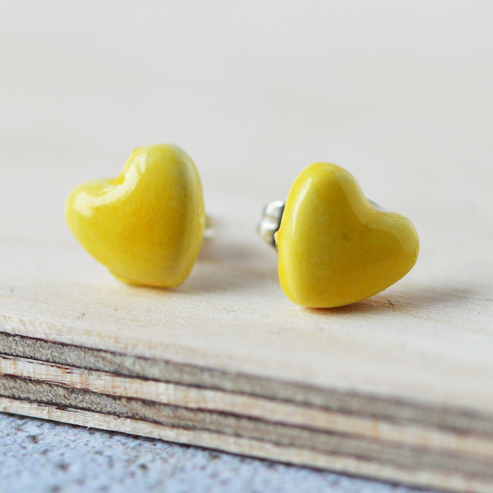 Yellow Heart Ceramic Earrings