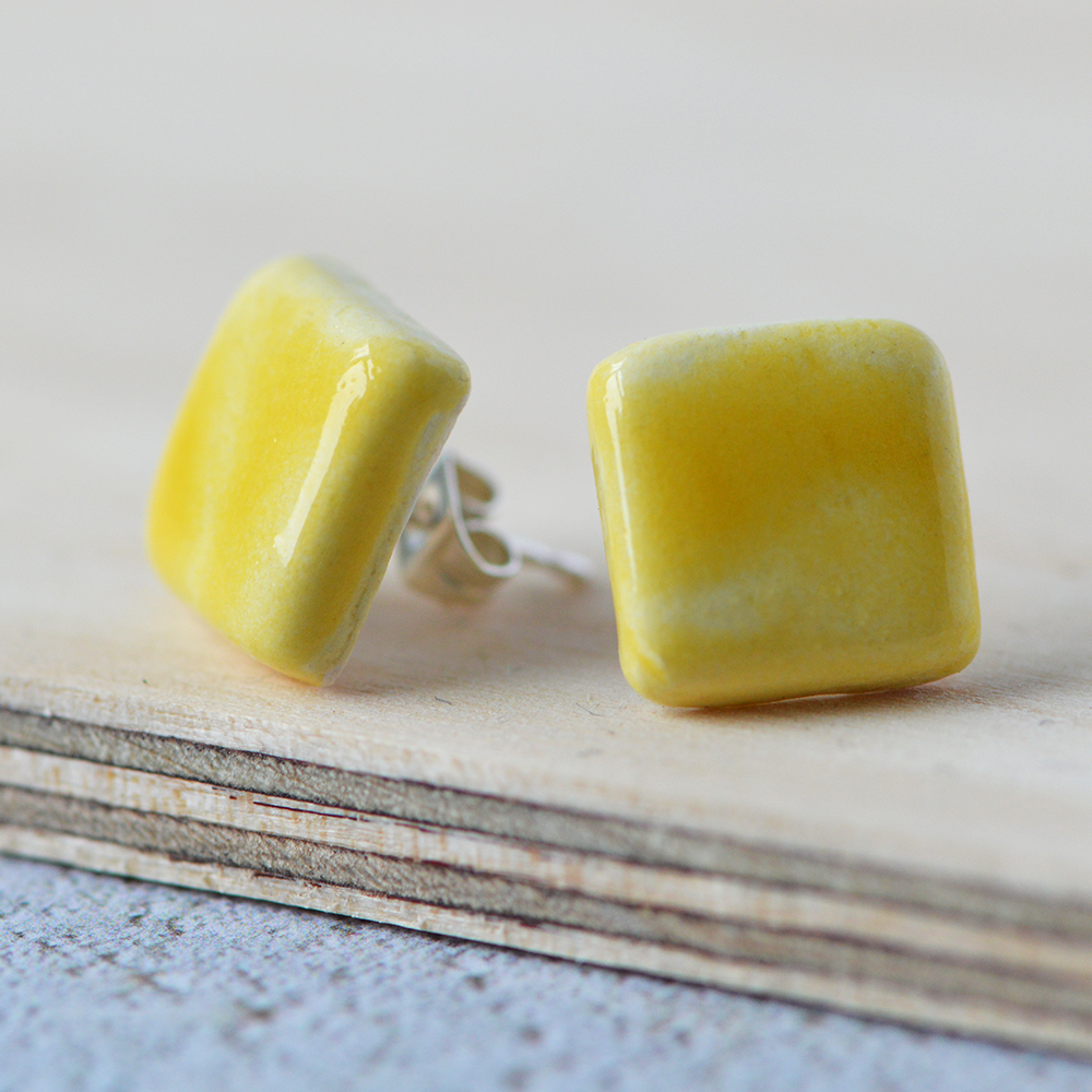 Yellow Square Ceramic Earrings