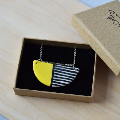Yellow and Black Striped Ceramic Necklace