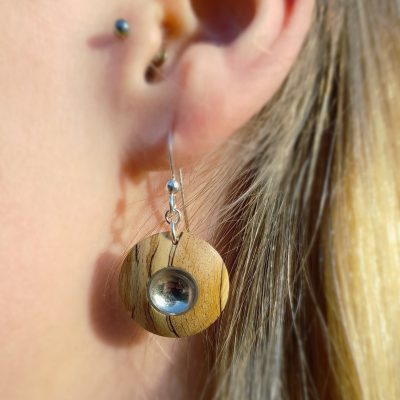 Spalted Beech Silver Dome Earrings Lifestyle