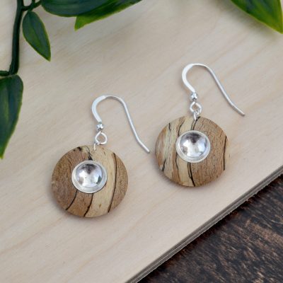 Spalted Beech Silver Dome Earrings