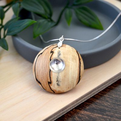 Spalted Beech Silver Dome Necklace