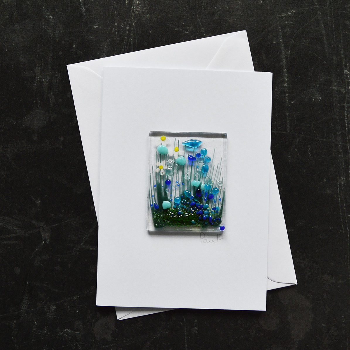 Blue Cornflowers Fused Glass Card