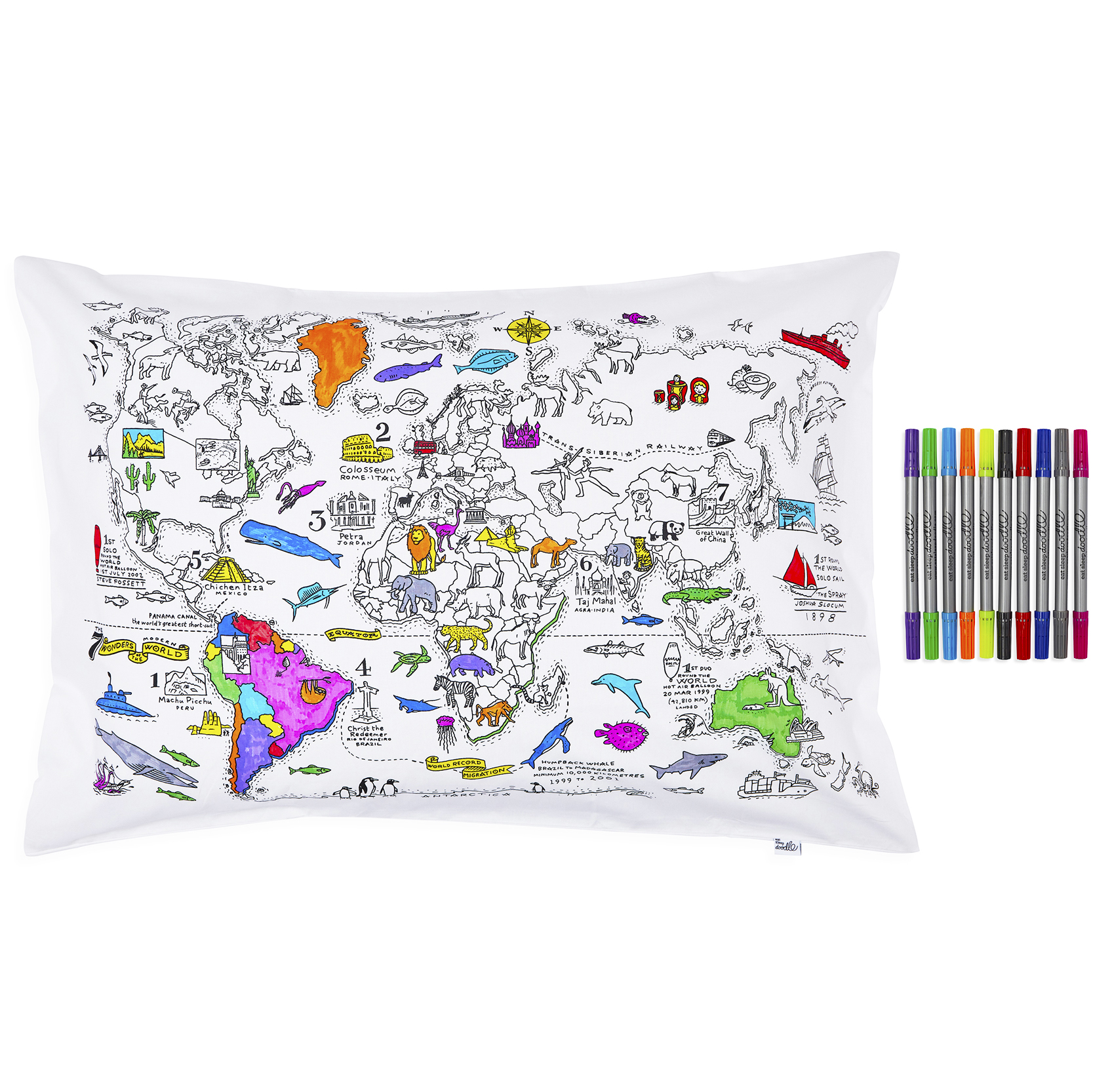 Colour & Wash – World Map Pillowcase