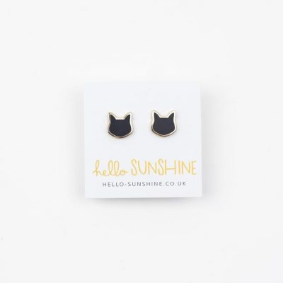 black cat enamel earrings