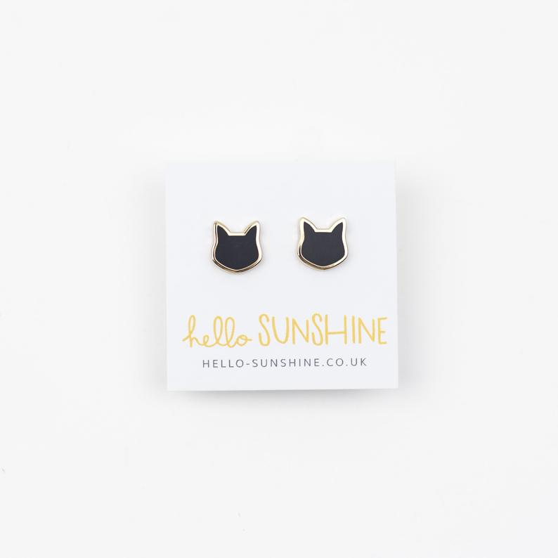 black cat enamel earrings