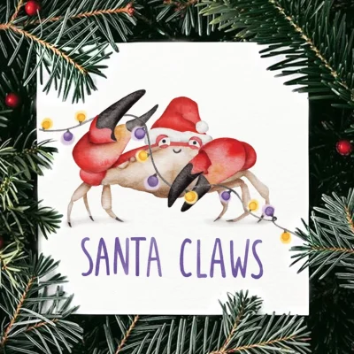 Santa Claws Crab Christmas Greetings Card
