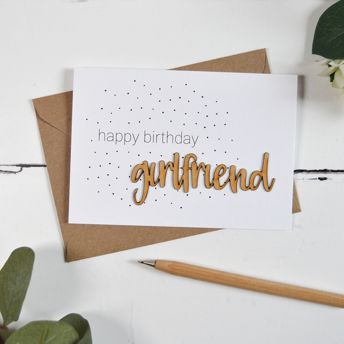 Happy Birthday Girlfriend Wooden Words Card - Shop Indie