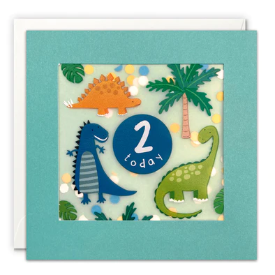 2nd Birthday Dinosaurs Paper Shakies Card.