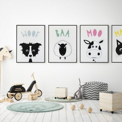 mock up poster frame in children bedroom, scandinavian style int