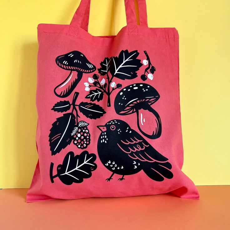 coral red blackbird tote