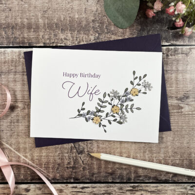 Happy Birthday Wife Wooden Illustrated Card
