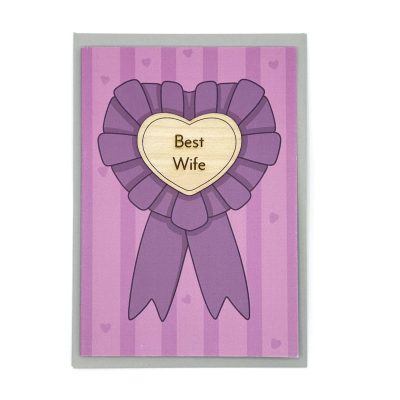 Best Wife Wooden Illustrated Rosette Card