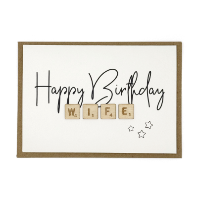 Happy Birthday Wife Wooden Tiles Card