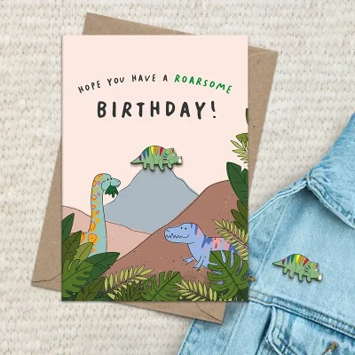 Roarsome Card With A Dinosaur Pin Badge